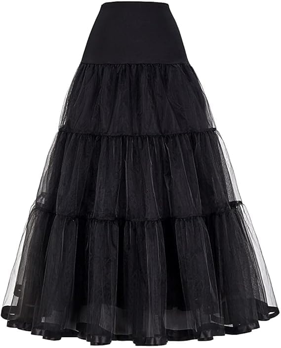 Women's Ankle Length Cancan Underskirt Petticoats Hardnet Black