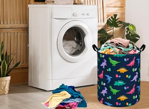 Image of Collapsible Kids Laundry Basket Clothes Hamper, Foldable Storage Organizer Bin, Toy Clothes Storage with Handles for Boys Girls Bedroom, Room Decor Dinosaur