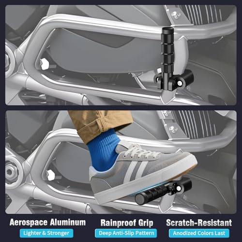 Image of Motorcycle Highway Foot Pegs Adventure Footpegs 7 /8 inch-1.25 inch Crash Bar Rest Pedal CNC Universal for KLR 650 DR650 XR650L TW200 CRF300L 390 /790 /890 /1290 Tenere 700 V-storm ADV Dual Sport Black
