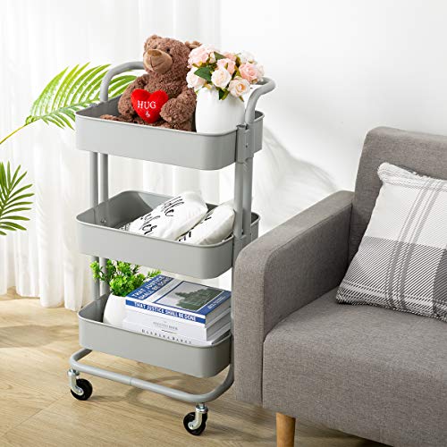 image for HollyHOME 3-Tier Metal Utility Service Cart Rolling Storage Shelves wi