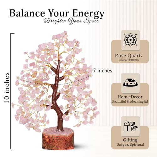 image for YATSKIA Rose Quartz Tree - Quartz Crystal Tree for Positive Energy - B