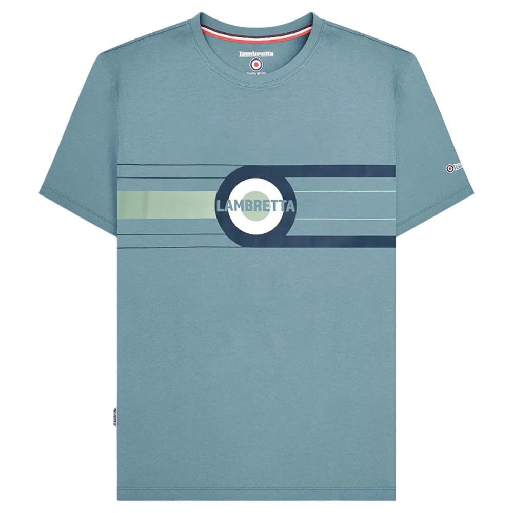 Lambretta Men's Smoke Blue Retro Target Ringer T-Shirt (Uk, Alpha, Xxl, Regular, Regular, )