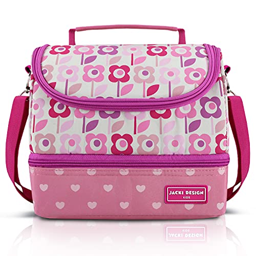 LANCHEIRA TÉRMICA ESCOLAR ALÇA AJUSTÁVEL 2 COMPARTIMENTOS BOLSO MENINA JACKI DESIGN FLOR ROSA