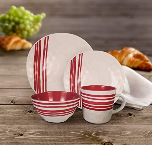 American Atelier Round Dinnerware Sets | Red & White Kitchen Plates, Bowls, And Mugs | 16 Piece High Quality Stoneware Bistro Collection 12 X 12 | Dishwasher & Microwave Safe | Service For 4 #TOP1