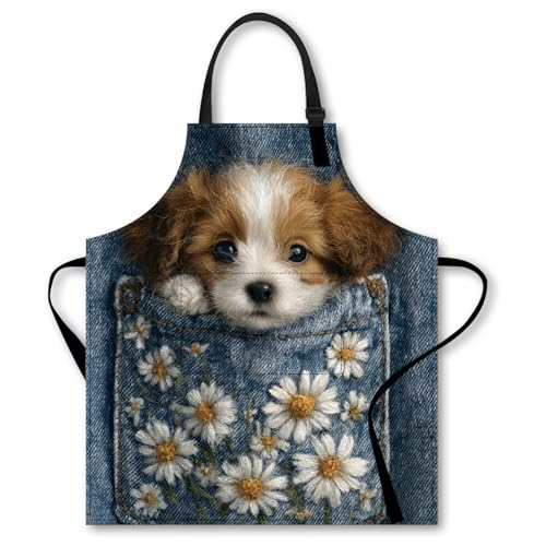 Image of Nuxovilar Polyester Cute Kitchen Apron with Pockets 26.7x30.7 Inches for Home Kitchen Baking Cooking Catering