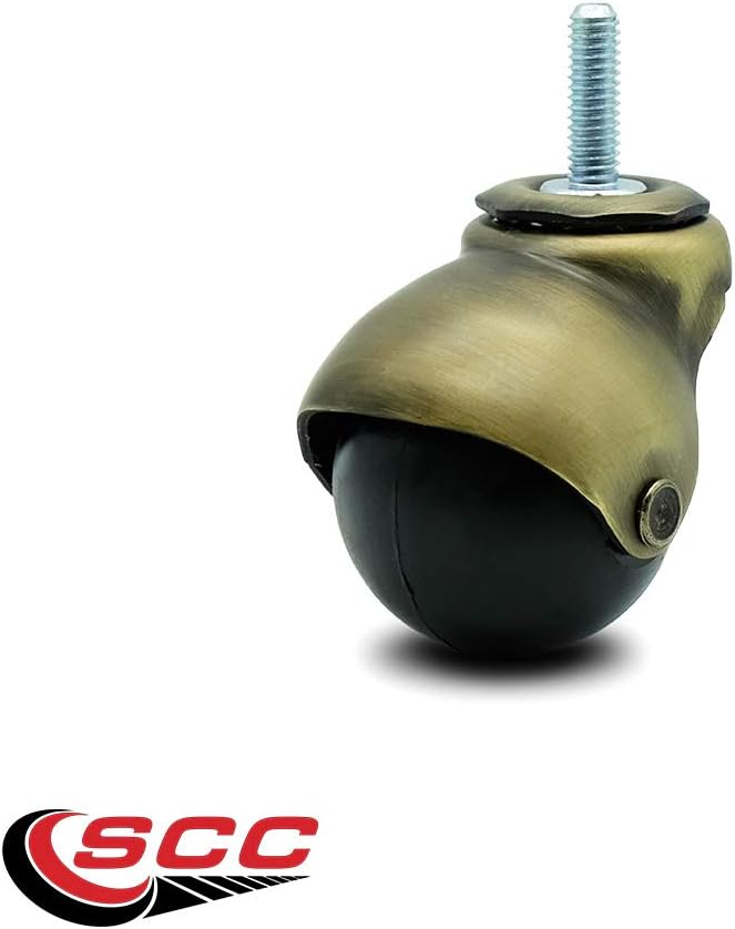 2 Inch Swivel Ball Caster Wheels for Furniture – Windsor Antique Brass Hooded Stem Casters with 5/16 Threaded Stem - 375 lbs. Total Capacity - Set of 5 – Service Caster Brand