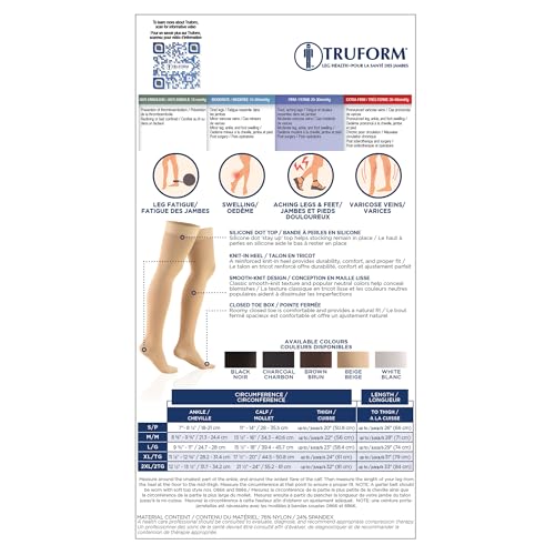 Truform 20-30 Mmhg Compression Stockings for Men & Women, Thigh High Length, Dot Top, Closed Toe, Beige, Medium