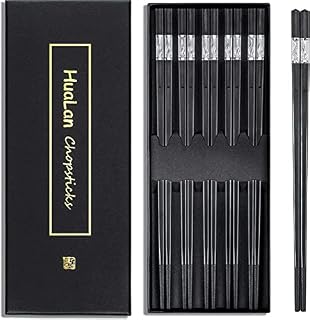 HuaLan Reusable Fiberglass Chopsticks Set, Dishwasher-Safe Chopstick, Non-Slip Design Chop Sticks, 9 1/2 Inches 5 Pairs, Gift Set, Silver