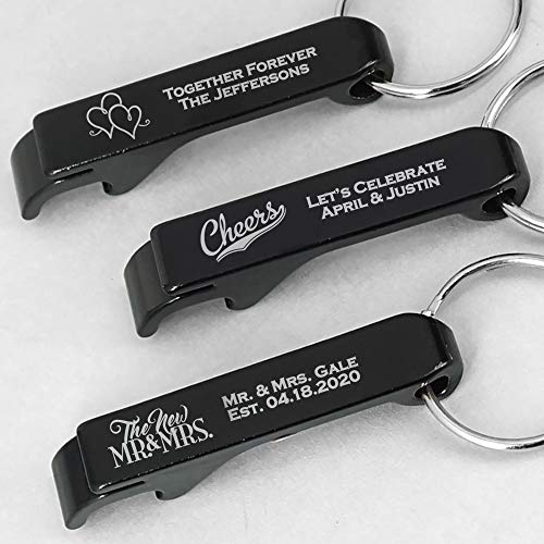 Personalized Bottle Opener Wedding Favor - Custom Bottle Opener Keychain (Set of 12) (Black)
