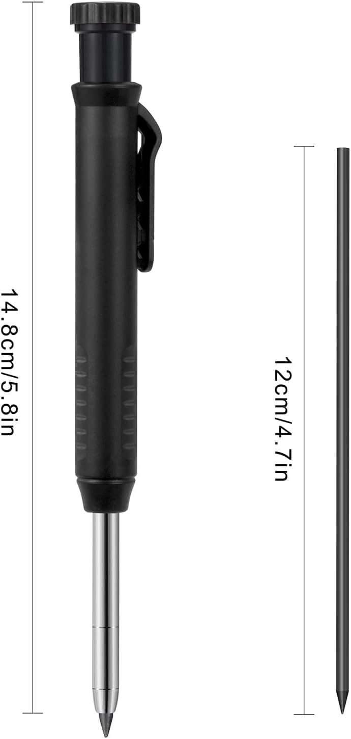 Matita Da Carpentiere Per Fori Profondi - Con 6 Ricariche, Punta Allungata 32mm