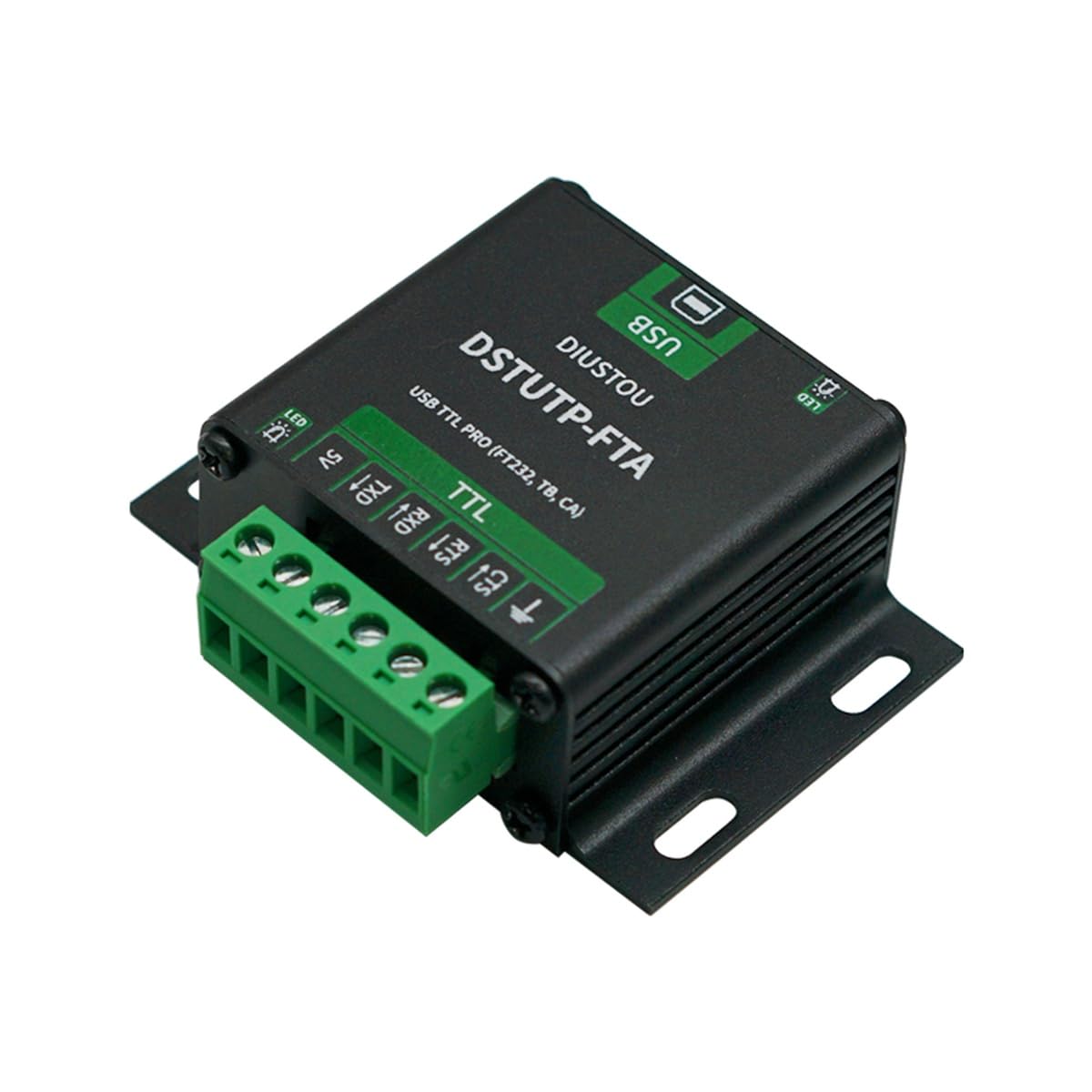 Convertidor serie industrial USB a TTL PRO – Chipset FT232, escudo de aleación de aluminio, aislamiento de señal bidireccional, USB-B y terminal de 5,08 mm, estabilidad de grado industrial
