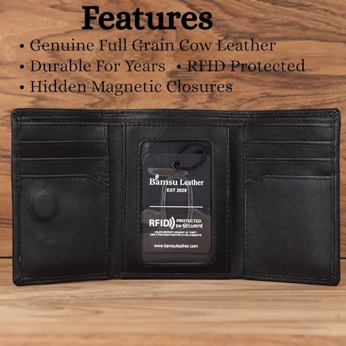 Trifold Wallet for Men - Premium Full-Grain Nappa Leather, RFID Blocking, Dual Bill Compartments, Luxury Gift Box - Perfect for Husband, Dad, or Boyfriend (Nile)2
