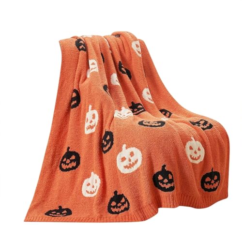 Sac Manta de otoño naranja y calabaza para el sofá, jacquard acanalado, suave manta decorativa en blanco y negro a cuadros, calabaza para Halloween, colcha de patchwork rosa viejo (E, 100 x 70 cm)