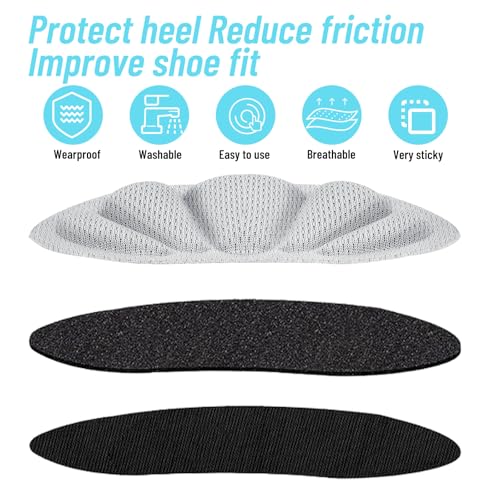 Image of Heel Cushions for Shoes, 12Pcs Mesh Self-Adhesive Back of Heel Cushion Inserts, Reusable Gray Shoe Heel Pad for Women Men Shoes Too Big