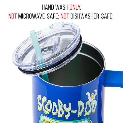 Image of Silver Buffalo Scooby-Doo inchWhere Are You! inch Stainless Steel Tumbler with Handle Featuring The Mystery Machine, Fits in Standard Cup Holder, 40 Ounces (Pack of 12)