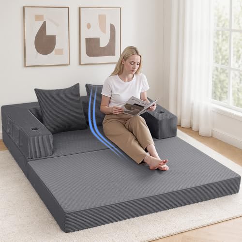 Image of COMAX Futon Sofa Bed, Convertible Sofa Bed, Folding Boneless Couches | Low-Profile Boneless Couch for Living Room, 11.8 inch H Low Seat Small 59 inch Foldable Floor Sleeper Mattress Lounge Space‑Saving