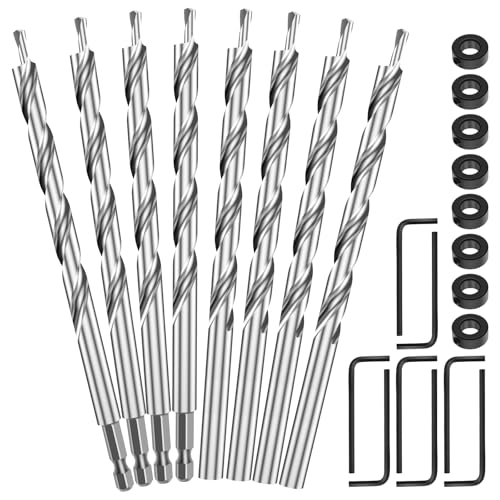 8 Stück Pocket Hole Drill Bit 175mm Spiral Stufenbohrer Fenster Shift Taschenlochbohrer mit Rundschaft und 1/4'-Sechskantschaft, für Manuelle Taschenlochschablone System-Grillführung