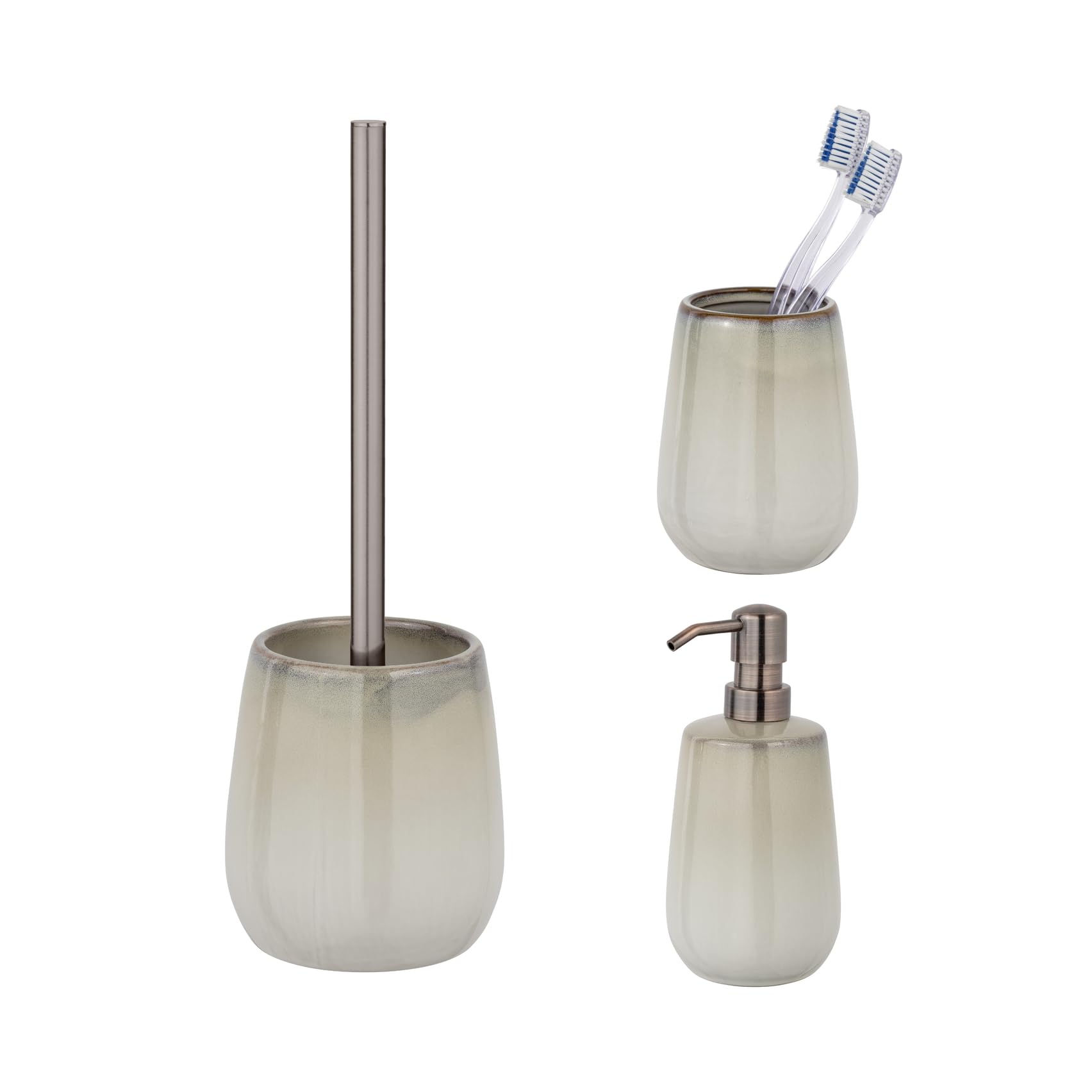 Schöner Wohnen MARANO Bad-Accessoire-Set, 3-teilig, Keramik und Edelstahl (Beige Kupfer)