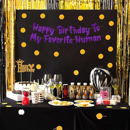 Image of Pre-Strung Happy Birthday To My Favorite Human - Funny Birthday Purple Glitter Banner - Funny Birthday Decorations for Men and Women - Party Supplies and Gifts