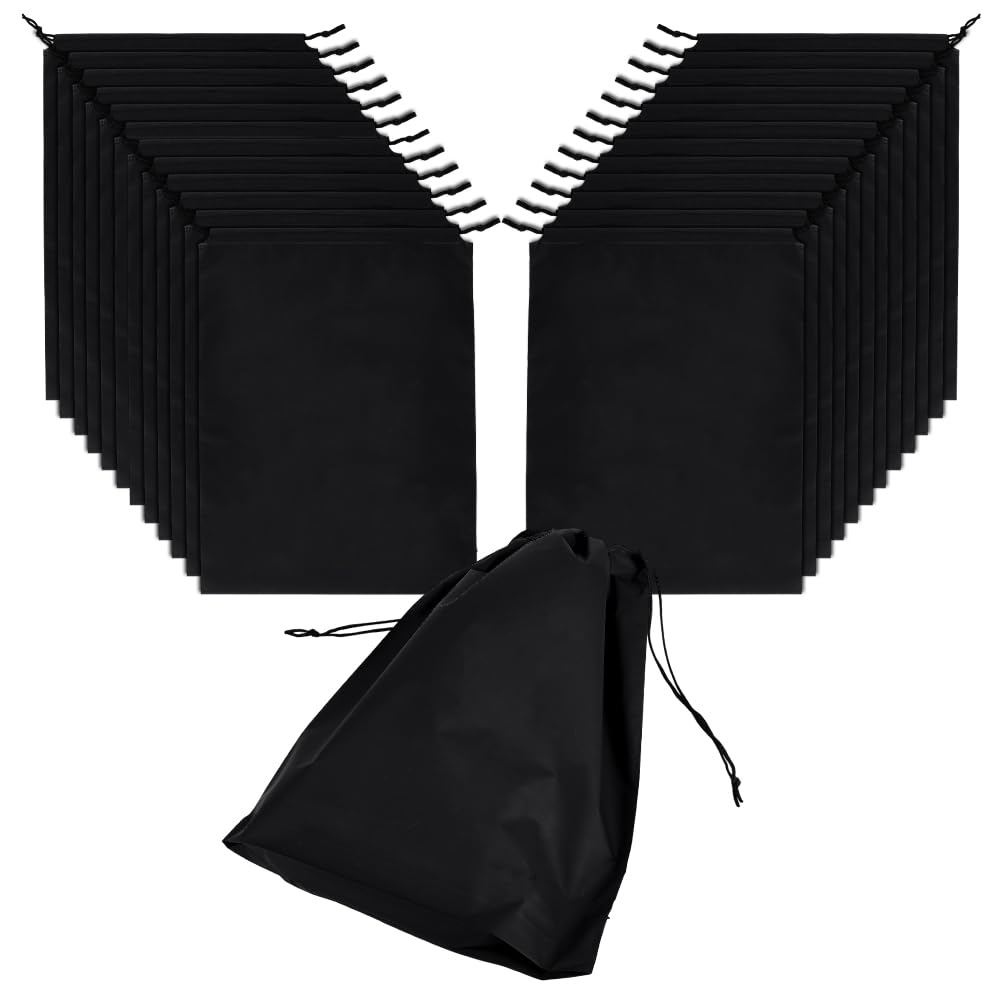 24 Stück Schuhbeutel, 40x30cm Schwarz Wasserabweisend Schuhtasche Großpackung Staubabweisende Schuhtaschen Mit Zugband Wiederverwendbares Für Schuhe Kleidung Spielsachen