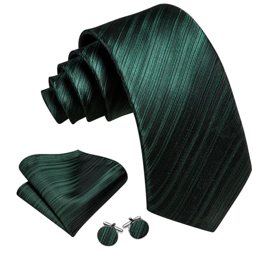Image of Barry.Wang Tie Sets for Men Silk Stripe Necktie Woven Checkered Handkerchief Cufflinks Formal Business Wedding