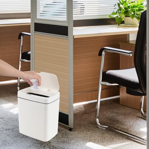 Image of 4 Gallon Sensor Trash Can with Touchless Infrared Lid, White | 15 Liter Automatic Waste Bin Plastic Motion Sensor Trash Can for Kitchen Bathroom, White