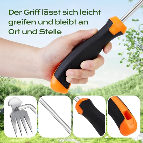 Unkraut Entferner Gerät Edelstahl, Unkrautjäter Verbesserte Gartenarbeit Hand Unkrautstecher, Fugenkratzer Mit Stiel Gartenwerkzeug Unkrautentferner (Orange) – Bild 5