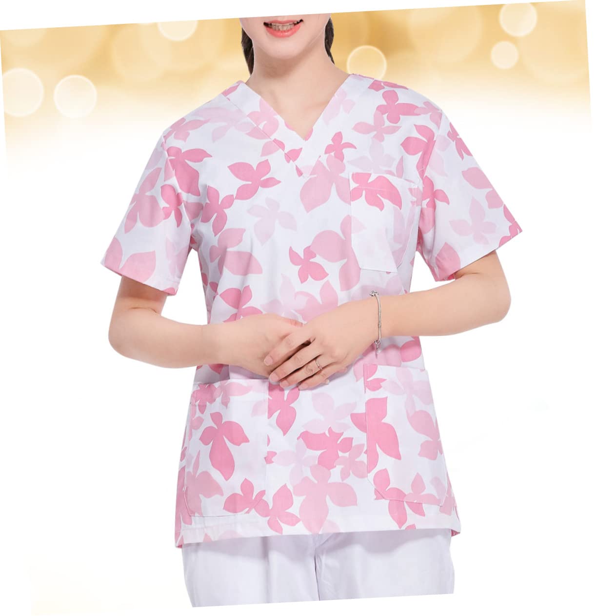 SHERCHPRY Uniforme da Lavoro Donna in Cotone Rosa, Completo Allattamento Scollo a V, Traspirante e Comodo, Set Due Pezzi per Clinica e Ospedale