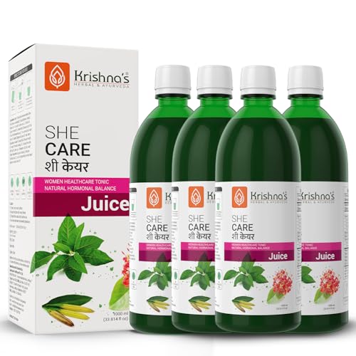 Image of KRISHNA'S HERBAL & AYURVEDA Women's She Care Juice Infused With 5 Herbs for Hormonal Balance, Period Pain Relief, Hair & Skin Health, Clinically Proven - 1000 ml Each (Pack of 4)