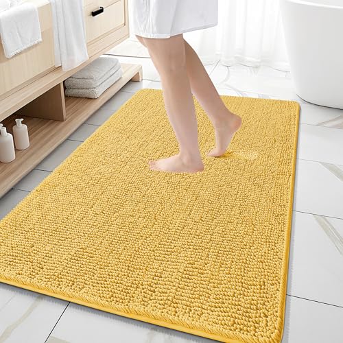 Image of OLANLY Large Bathroom Rugs 59x35, Extra Soft Absorbent Chenille Bath Rugs, Rubber Backing Quick Dry, Machine Washable Bath Mats for Bathroom Floor, Tub and Shower, Home Decor Accessories, Yellow