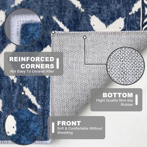 KILOCOCO Hallway Runner Rug 2.6'x10' Runners for Hallways Washable Runner Soft Non Slip Printed Geometric Low-Pile Rugs Runners for Bedroom Kitchen Living Room Boho Rugs, Blue