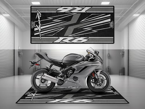 Motorcycle Mat for R6 Washable Non-Slip Oil & Water Resistant Parking Pitmat for Garage, Showroom, Workshop Use | Red - Size 2: 102 x 47/260 120 cm