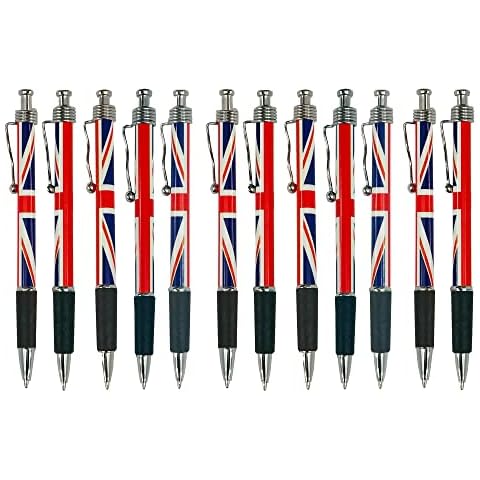 SAJAK 12X Union Jack Flag Retractable Ballpoint Pens Set Collectable Souvenir Gift Cover