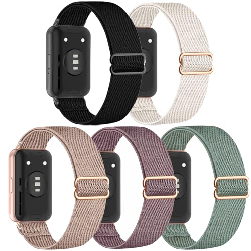 CUNUJIX 5 Stück Elastisch Nylon Armband Ersatz für Huawei Watch Fit 2 Active/Elegant/Classic Dehnbare Loop Gewebe Ersatzband für Huawei Watch Fit 2 Damen Herren