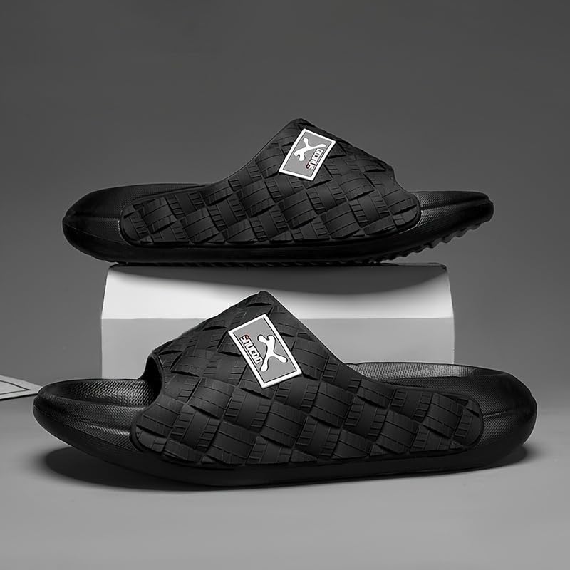 Men's Fashionable EVA Slides - Comfortable & Versatile, Beige with Black Sole, Textured Design, Lace-Up Closure for Casual Attire, Spring/Summer Collection3