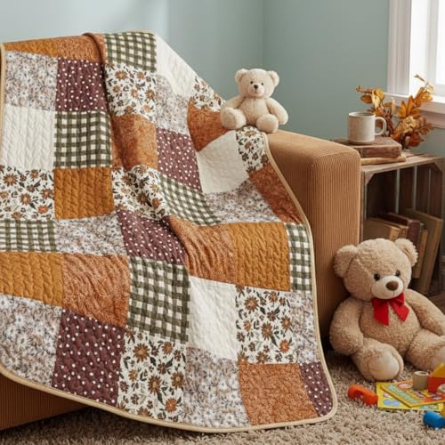 Chumia 30x40 Daisy Theme Boho Baby Quilt Flower Quilted Blanket Vintage Retro Farmhouse Patchwork Chic Throw Quilt for Girls Toddler Nursery Newborn Infant Crib Bedding