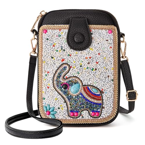 Image of Women's Small Crossbody Cell Phone Bag, Boho Colorful Beaded Purse Wallet with Handmade Cute Patterns