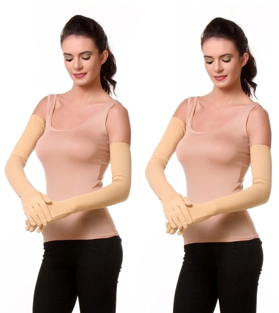 QUEERY Cotton UV Protection, Full Hand Arm Driving Gloves for Women and Men (Beige, Pack of 2 Pair)-image-26