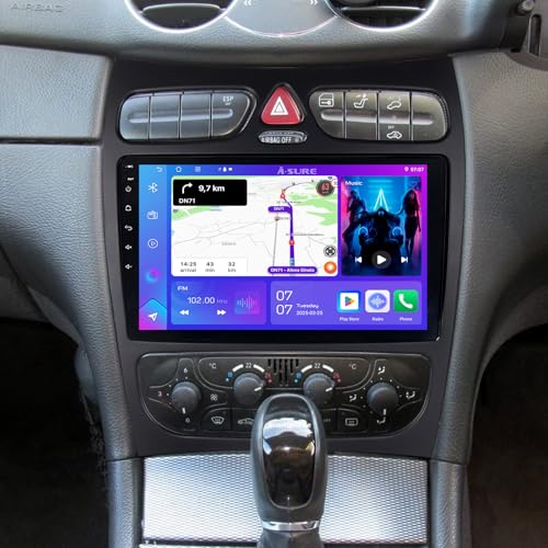 ASURE Car Radio for Mercedes-Benz C209 A209 CLK 2003–2009 – Wireless CarPlay & Android Auto, 9'' HD Touchscreen 4+64G Android 15 DSP Head Unit – Bluetooth 5.4, WiFi 6, GPS Navigation, Backup Camera