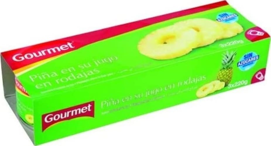 Marca Blanca - Gourmet Piña en su Jugo en Rodajas, 3 x 220g