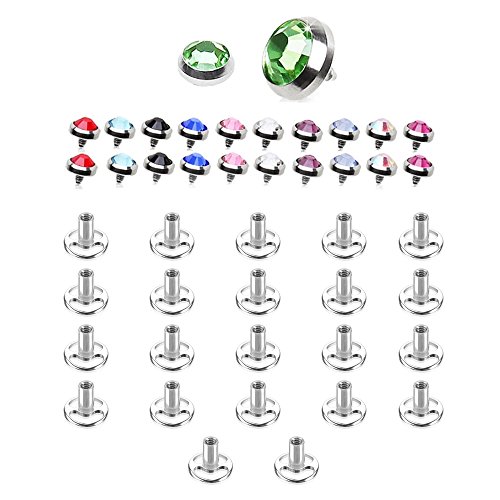 Pierceplex Dermal Piercing Professional Kit Jewelry Multi Press-Fit Gem 22 Tops & 22 Bottoms