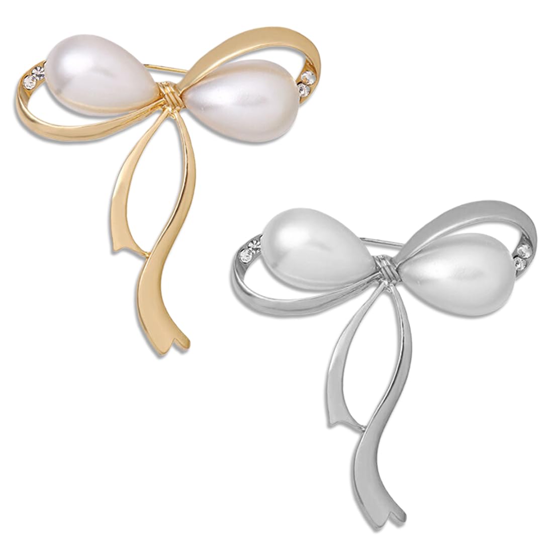 Spilla A Fiocco Con Perle - 2 Pezzi, Oro E Argento, Per Vestiti, Sciarpe, Elegante E Utile - Foto 7