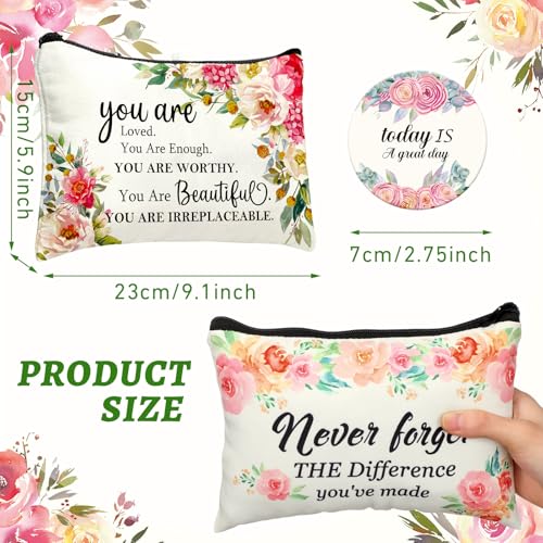 Kacctyen 20 Pcs Housekeeping Week Gifts Employee Appreciation Gifts 10 Inspirational Canvas Cosmetic Bags 10 Mirrors Floral Makeup Bag Thank You Toiletry Pouch for Housekeepers Coworker Church Women4