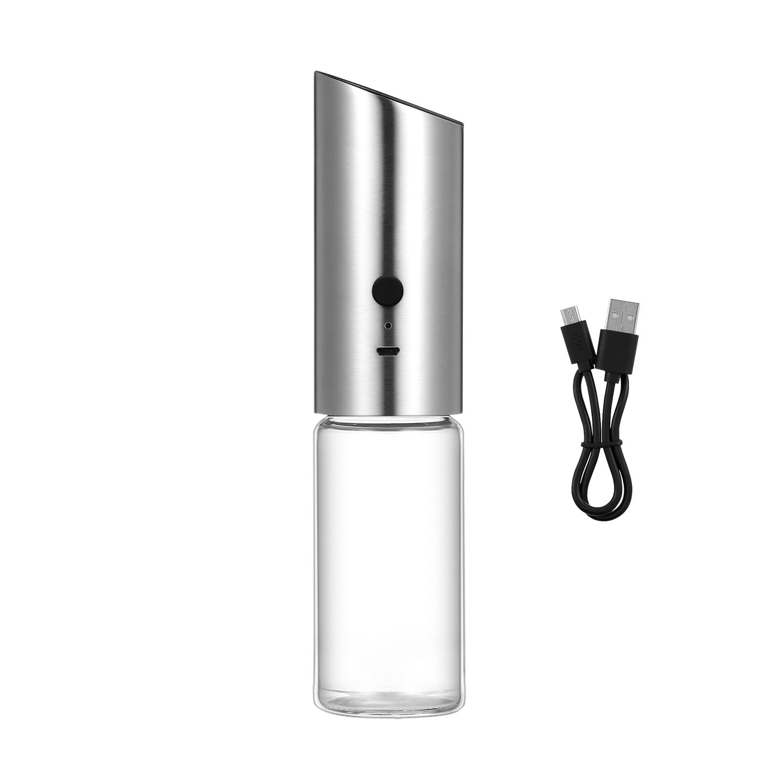 iplusmile Elektrische Pfeffermühle aus Edelstahl Verstellbarer Mahlgrad mit USB Aufladung und Einhändiger Bedienung für Salz und Gewürze für Camping und Picknick