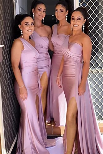 MiwiNovia One Shoulder Mermaid Bridesmaid Dresses for Women Satin Prom Dress with Slit Long Formal Dress MN5073