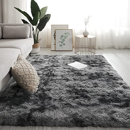 Swsen Tapis de salon, à poils longs, moelleux, moderne, pour salon, salle à manger, chambre d'enfant, chambre à coucher, différentes couleurs et tailles, 50 x 80 cm, couleur : gris foncé Cover