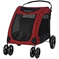 PawHut Foldable Dog Stroller with Storage Pocket, Oxford Fabric for Medium Size Dogs, Red