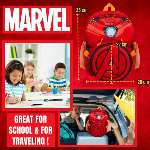 Marvel Kinder Iron Man Rucksack Avengers Abnehmbare Lunchtasche Wasserflaschenhalter passendes 2-teiliges Set, rot, Einheitsgröße