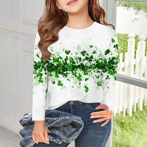 Girls St Patricks Day Shirts Kids Long Sleeve Crewneck T-Shirts 2024 Trendy Cute Shamrock Tops Basic Tees 3-12 Years2