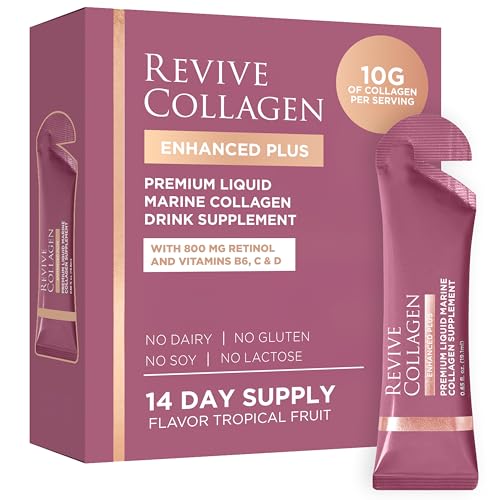 Revive Collagen Enhanced Plus Premium Liquid Marine Collagen Drink Supplement 22 Fluid Ounces Tropical Flavor 10 000mg of Collagen per Shot 14 Servings Liquid Collagen for Women and Men